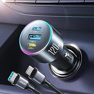 Joyroom Up to 120W 3-Port Car Charger w/ 3.3' USB-L to C Cable $9.35