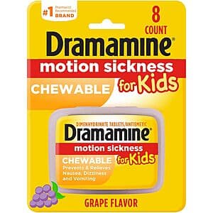 8-Ct Dramamine Kids Chewable Tablets for Motion Sickness (Grape Flavor) $0.70 w/ Subscribe & Save