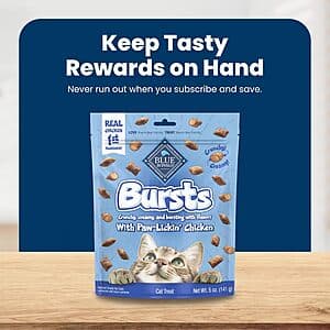 Select Amazon Accts: 5oz. Blue Buffalo Bursts Crunchy Cat Treats (Chicken) $1.80 w/ S&S