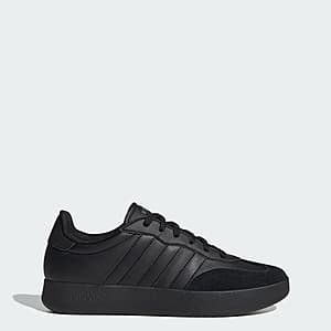adidas Men's Barreda Shoes in Core Black with Grey Six accents, displaying the side profile of the athletic shoe.