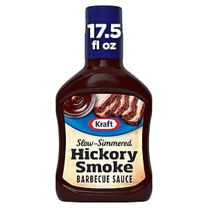 17.5-ounce bottle of Kraft Hickory Smoke BBQ Sauce with brown label on white background.