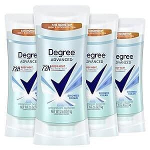 4-Pk 2.6-Oz Degree Women Advanced 72-Hr Antiperspirant Deodorant (Shower Clean) $8.95 w/ S&S