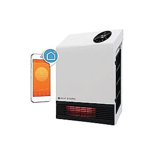 Heat Storm HS-1000-WX-WIFI 1000W infrared wall-mount heater in black with LED display and Wi-Fi control functionality.