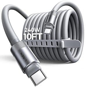 10' LISEN 240W Silicone USB-C to USB-C Fast Charging Cable (Grey) $6.50
