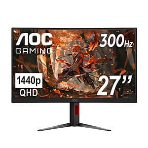 27" AOC 1440p 300Hz 0.3ms 1500R Curved Gaming Monitor $150 + Free S/H