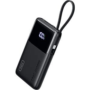 INIU 10000mAh 20W Power Bank with Built-in USB-C Cable $14.25