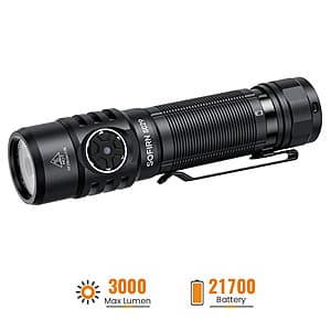XHP50B LED flashlight with compact design, featuring PMMA lens and rated for 3000 lumens output.