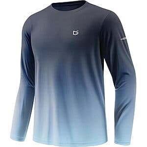 G Gradual men's long-sleeve rash guard in grid-style fabric with UPF 50+ sun protection, designed for swimming and outdoor wear.