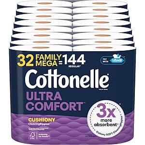 2-Pack 32-Count Cottonelle Family Mega Rolls Toilet Paper + $15 Amazon Credit $57.40 w/ Subscribe & Save