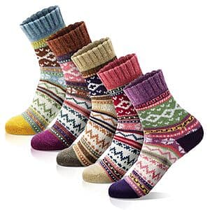 5-Pairs Morecoo Women's Wool Blend Cozy Crew Socks (A-multi Color 4) $6