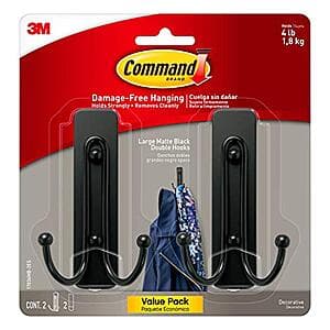 2-Pack Command Large Wall Hooks w/ Adhesive Strips $8.15