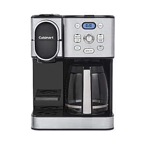 Cuisinart Coffee Center 2-in-1 coffee maker featuring a 12-cup drip carafe on one side and a single-serve pod brewer on the other.