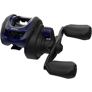 Zebco Nitrous 100 baitcast reel in left-handed configuration with black finish and metallic accents.