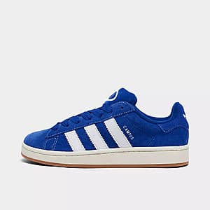adidas Campus 00s casual sneaker in core black leather with white accent stripe, side view.
