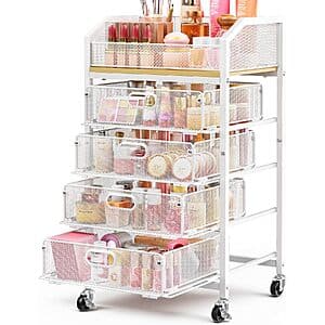 SUNALLY Metal 5-Tier Open Top Mesh Rolling Makeup Cart (2 Colors) $26.50 + Free S&H