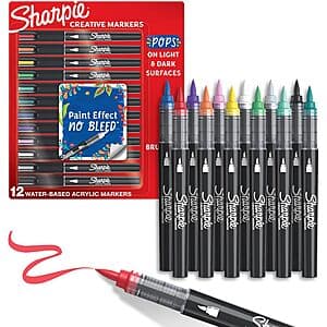 12-Count Sharpie Creative Paint-Like Brush Tip Acrylic Markers (Assorted Colors) $11.40 w/ Subscribe & Save
