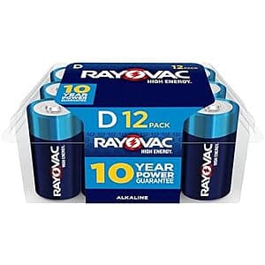 12-Pack Rayovac Alkaline D-Cell Batteries + $5 Amazon Gift Card $8.45 w/ Subscribe & Save