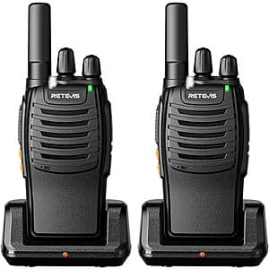 2-Pack Retevis H-777 Rechargeable Walkie Talkies w/ LED Flashlight $16.40