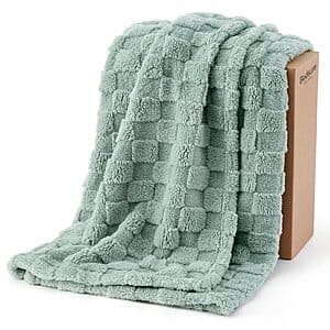 50"×60" Bedsure Checkered Fleece Throw Blanket (Sage Green) $9.10