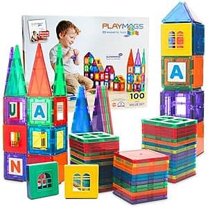 100-pc Playmags 3D Magnetic Tiles Building Blocks Set $28