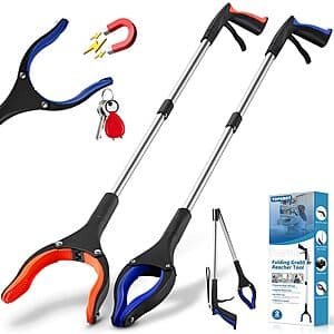 2-Pk 32" TopGrot Foldable Grabber Reacher Tool w/ 90° Rotating Jaw & Magnets $12.10