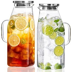 2-Pk 68-Oz OneDream Borosilicate Square Glass Pitcher w/ Lid $14
