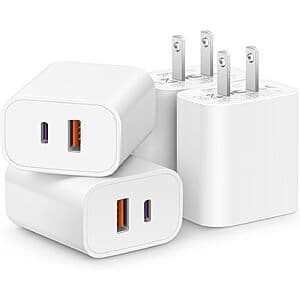 4-Pack CXX 2-Port 20W USB-C + QC 3.0 USB-A Wall Adapters (Various) $10