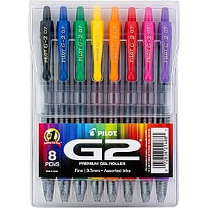 8-Pk PILOT G2 Fine Point 0.7mm Gel Roller Pens (Rainbow Colors) $10.55 or Less