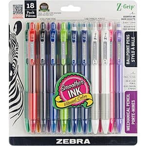 18-Pc Zebra Z-Grip Retractable Ballpoint Pen & Mechanical Pencil Set $3.85 w/ Subscribe & Save