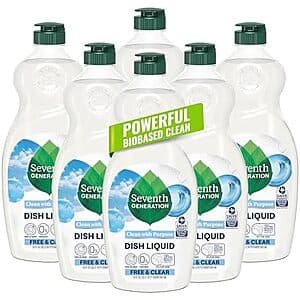 Select Accounts: 6-Pk 19-Oz Seventh Generation Dish Liquid Soap (Free & Clear) $9.95 w/ S&S