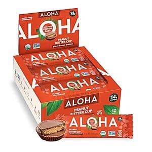 12-Pk 1.98-Oz ALOHA Organic Plant Based Protein Bars (Peanut Butter Cup) $16.10