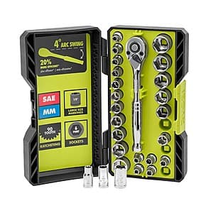 26-Piece Ryobi 1/4" Drive Ratchet and Socket Set $20 + Free S&H