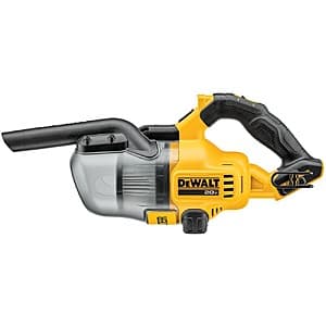 DeWALT 20V MAX cordless handheld bagless HEPA vacuum with compact design and dust bin.