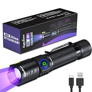 DARKDAWN 395nm Black Light UV Mini USB Rechargeable LED Flashlight $7.50