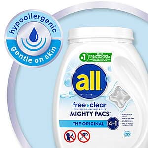 19-Count all Mighty Pacs Laundry Detergent Pacs (Free Clear) + $2.25 Walmart Cash $5