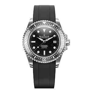 Oceaneva damascus steel automatic diving watch with 1,250m water resistance, featuring sapphire crystal and FKM rubber strap.