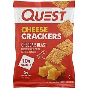 Quest Nutrition Cheese Crackers, Cheddar Blast, High Protein, Low Carb, Made with Real Cheese, 12 Packs (1.06 oz bags)~$13.56 @ Amazon~Free Prime Shipping!
