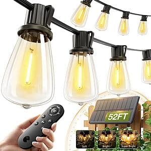 52' addlon Waterproof Solar String Lights w/ Remote $12