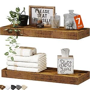 2-Pack 15.7" QEEIG Bathroom Floating Shelves (Rustic Brown) $10