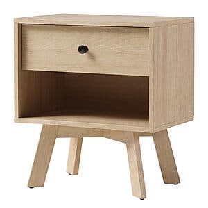 Walker Edison Mid Century Modern 1-Drawer Nightstand End Table (Coastal Oak) $25