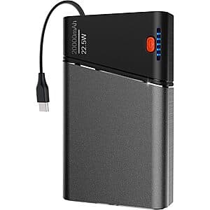 Kesguar 20000mAh Up to 22.5W PD Power Bank w/ Built-in USB-C Cable $12