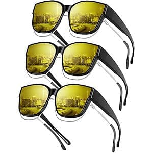 3-Pk KALIYADI Polarized Anti-Glare Night Vision Fit-Over Glasses (Various) $10 & More
