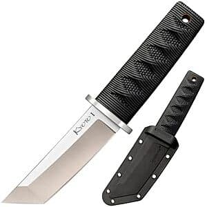Cold Steel Kyoto 3.25-inch tanto fixed blade knife with stainless steel blade and high-traction Kray-Ex handle in traditional Japanese styling, shown with included sheath.