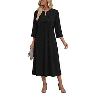 ZEAGOO Women's 3/4 Sleeve V Neck Lace Casual Midi Dress (2 Colors) $10
