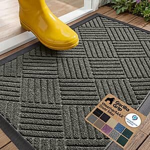 Gorilla Grip WeatherMAX door mat in gray diamond pattern, 29 inches by 17 inches, durable indoor/outdoor mat.