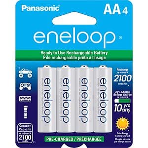 4-Pk Panasonic eneloop AA Ni-MH Pre-Charged Rechargeable Batteries $8.95