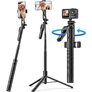 69" Orico 360° Rotatable Phone Tripod, Selfie Stick and Extendable Stand (Black) $10