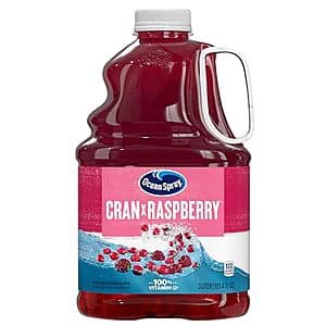 101.4 oz bottle of Ocean Spray Cran-Raspberry Juice Drink with red label and product branding.