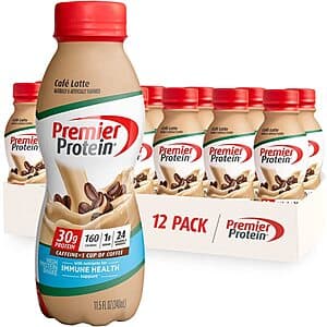 Prime Members: 12-Pack 11.5-Oz Premier Protein Shake w/ 30g Protein (Café Latte) $17.95 w/ Subscribe & Save + Free S/H