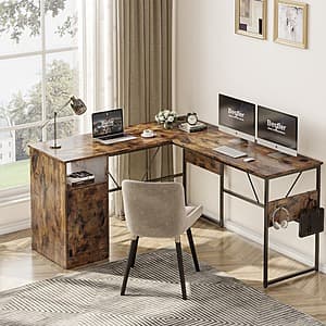 Bestier L-Shaped 95" Computer Desk w/ Storage Cabinet $70 + Free Shipping